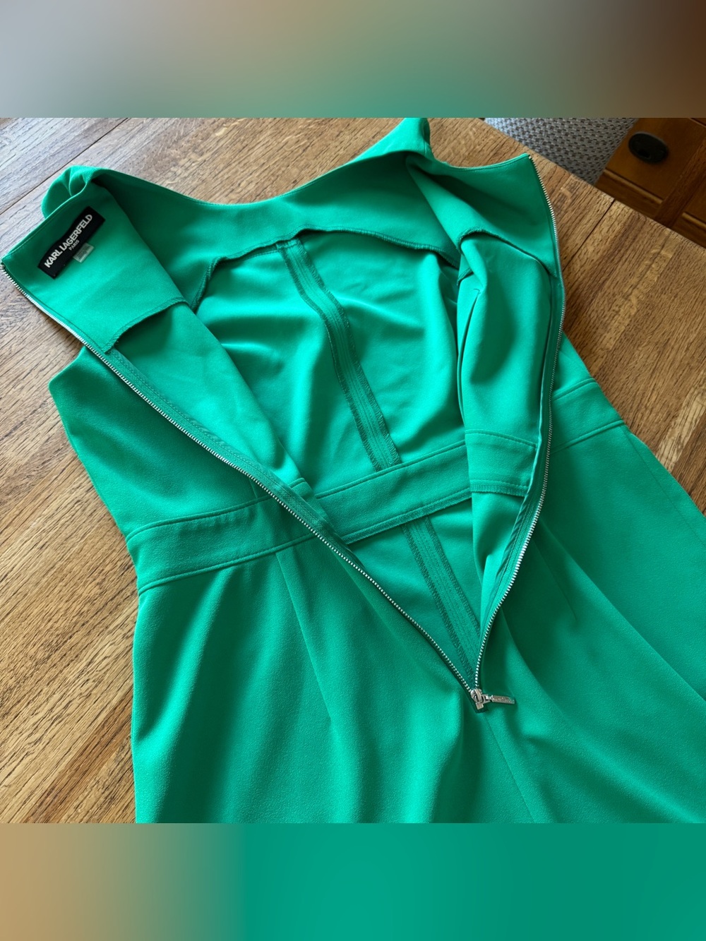 Karl Lagerfeld Paris Kelly Green Sleeveless Shift Dress with Pockets Size 12 - Picture 12 of 12